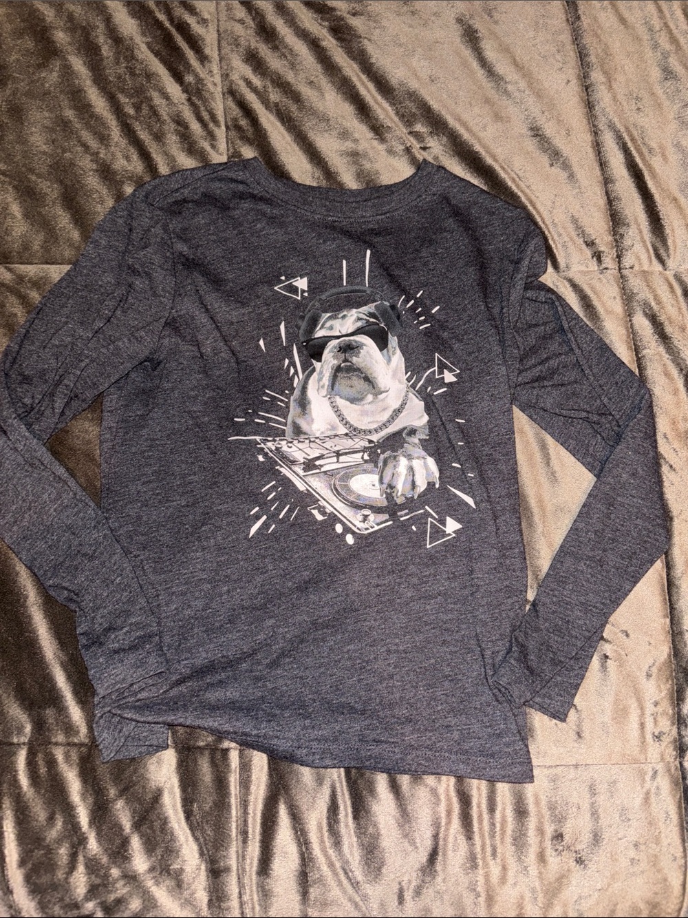 Cat & Jack Charcoal Long Sleeve Tee with White Bulldog DJ Graphic